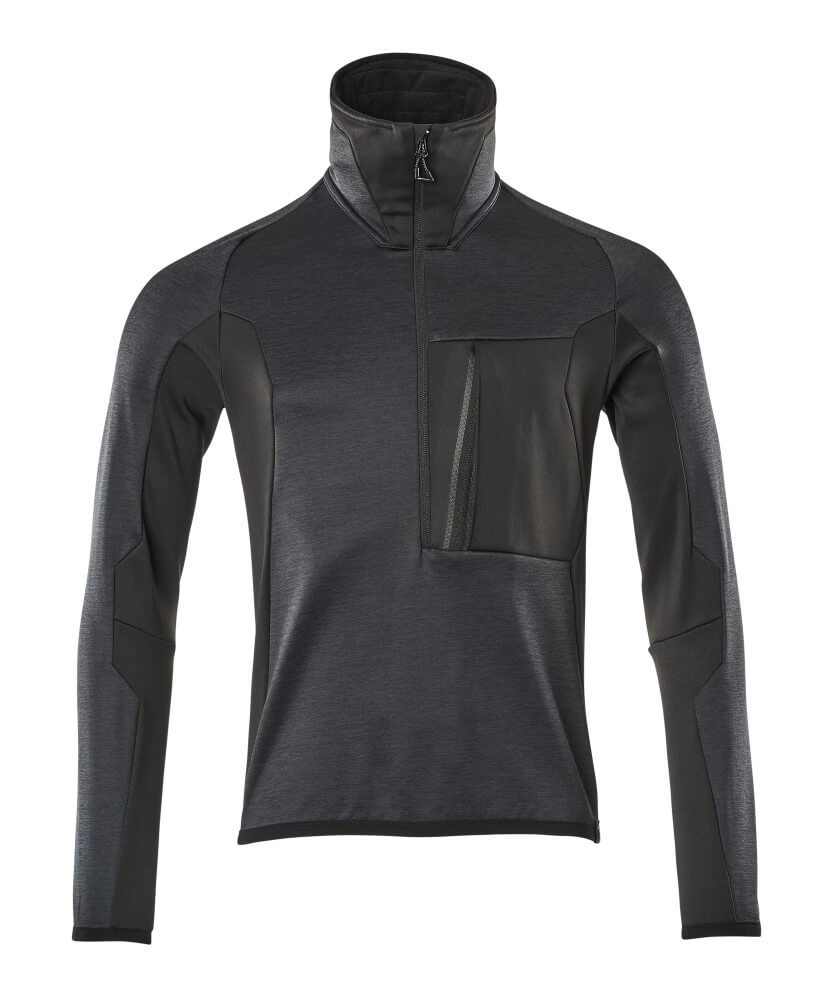 17003-316-01009 Fleecetrøje med kort lynlås - mørk marine/sort