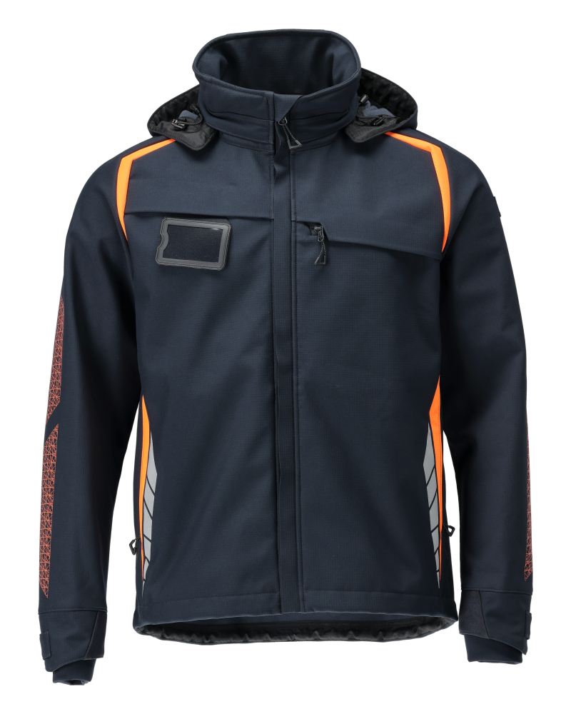 MASCOT ACCELERATE SAFE Softshell jakke med hætte 23002 - mørk marine/hi-vis orange [01014] / S